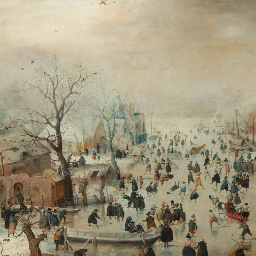 Foto van het schilderij Winterlandschap met schaatsers van Hendrick Avercamp